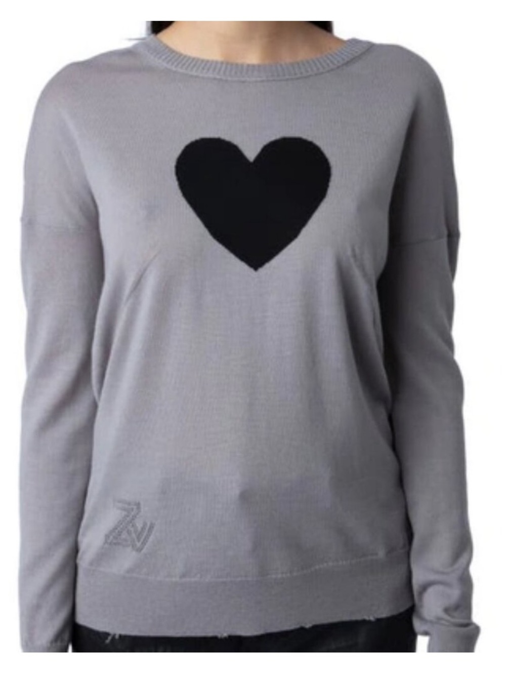 Zadig & Voltaire Gaby Heart Intarsia Merino Sweater Gris Chine Size S
